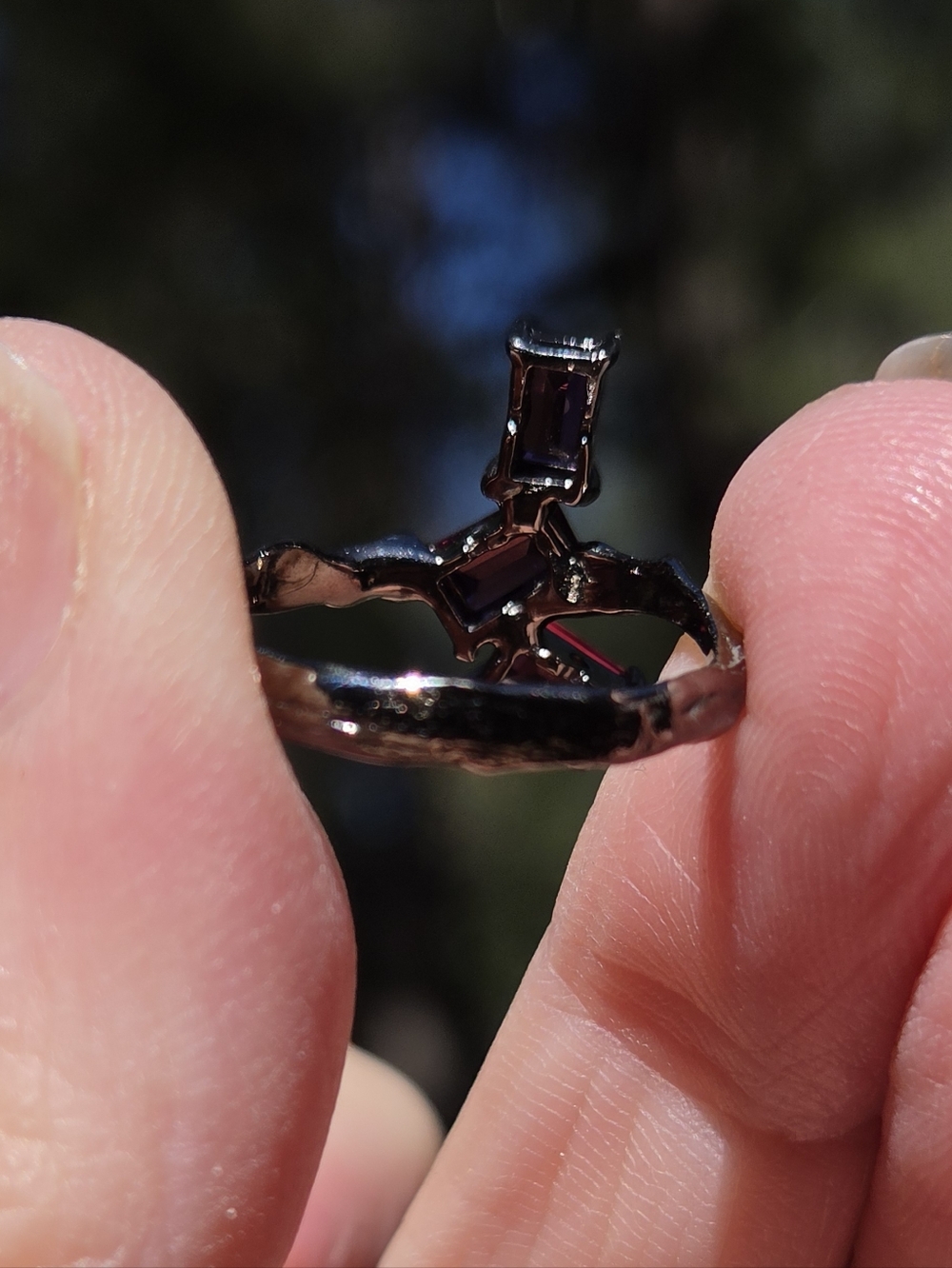 Rhodalite Natural Baguette Sterling & Rhidium Ring Sz6.5 - Picture 8 of 9